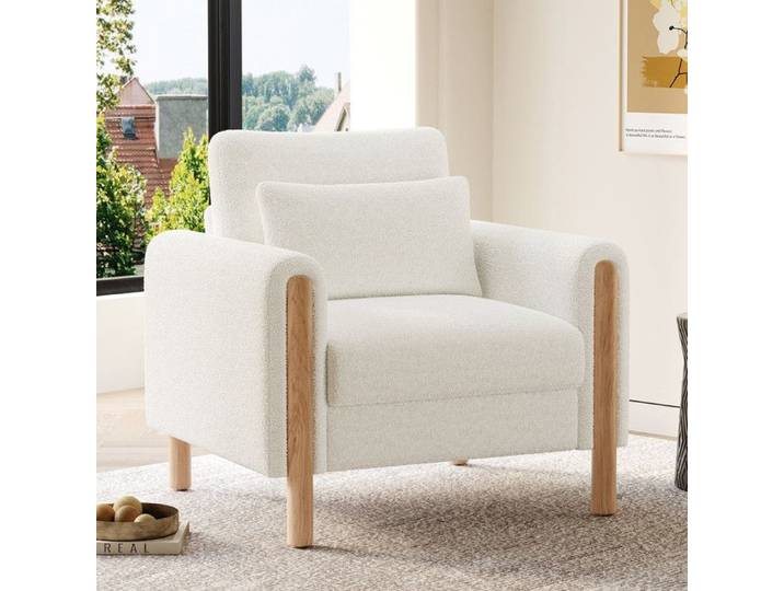 Fauteuil - Moderne - Blanc - Accoudoirs - Coussin épais - Rembourrage doux