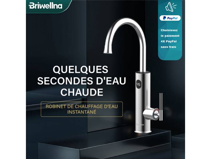 Briwellna chauffe-eau électrique robinet de cuisine 2 en 1 avec affichage numérique en acier inoxydable 220V robinet électrique Geyser Robinet