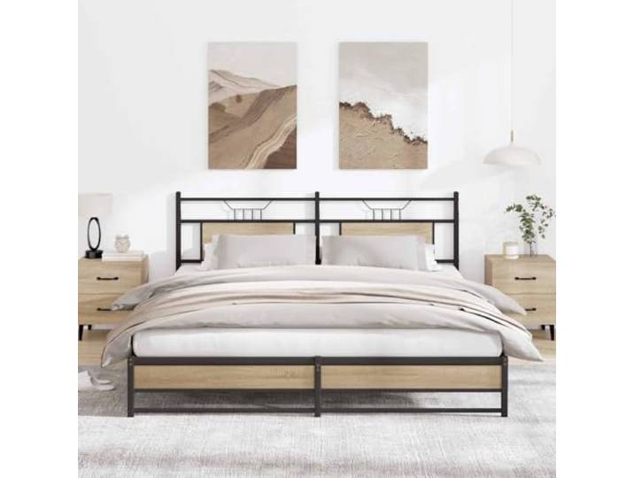 Metallbett ohne Matratze Sonoma-Eiche 183x213 cm Stahlgestell Stabil, Lattenrost Inklusive, Stauraum Unter Dem Bett, Kopfteil Als Rückenstütze