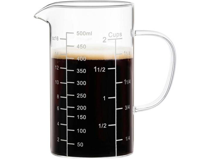 Messbecher Glas 500ml mit drei Skalen, Transparent, Backen & Backzubehör, Messbecher
