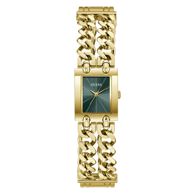 Quarzuhr GUESS "MICRO MOD", goldfarben, grün, Armbanduhren, Damen, Quarzuhr, Armbanduhr, Damenuhr, Edelstahlarmband, analog