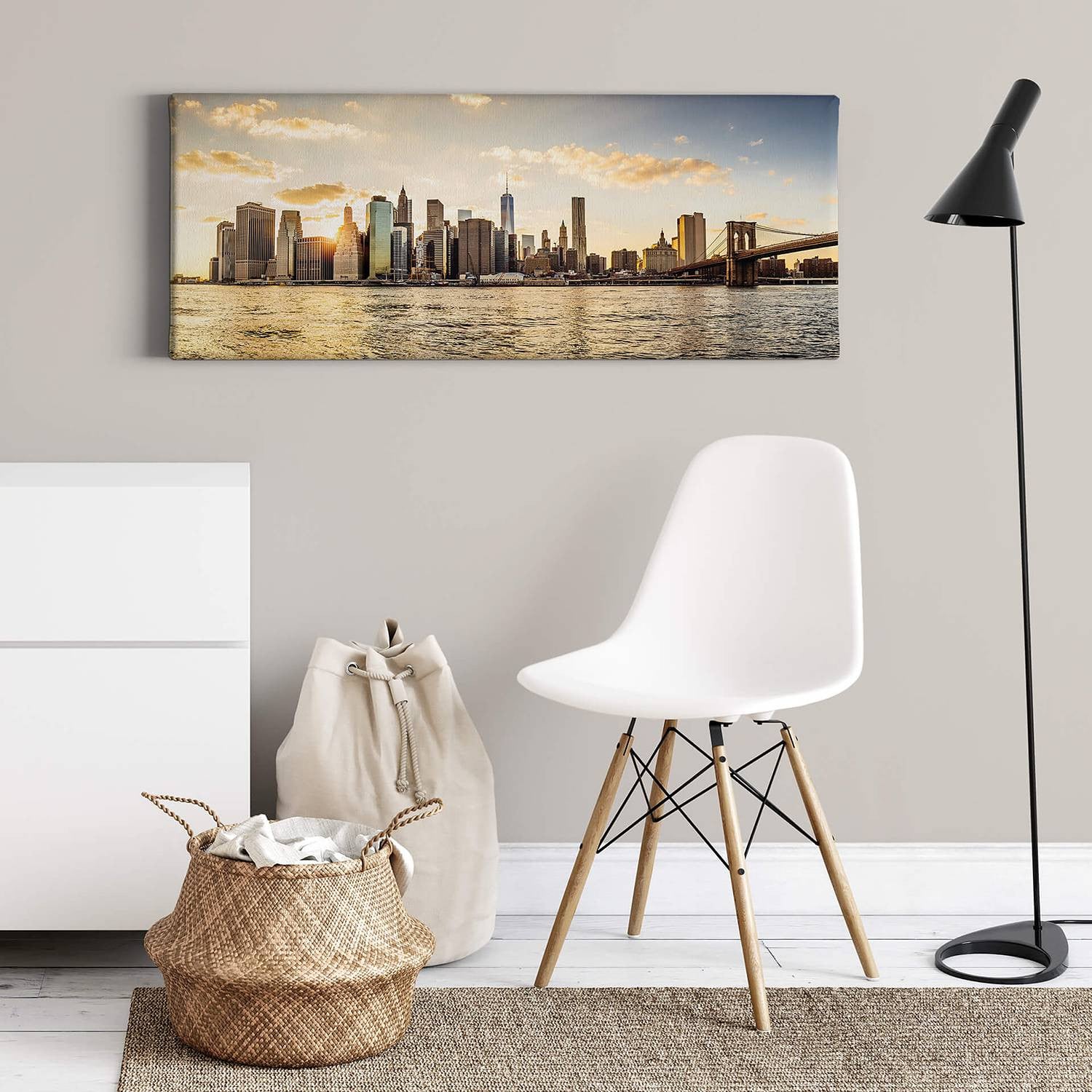 home24 Sundown Manhattan abstracte wanddecoratie blauw, 100 x 40 cm
