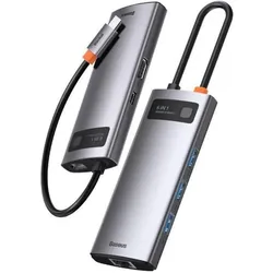 Baseus Metal Gleam (USB-C, 6 Ports), Dockingstation + USB Hub, Grau