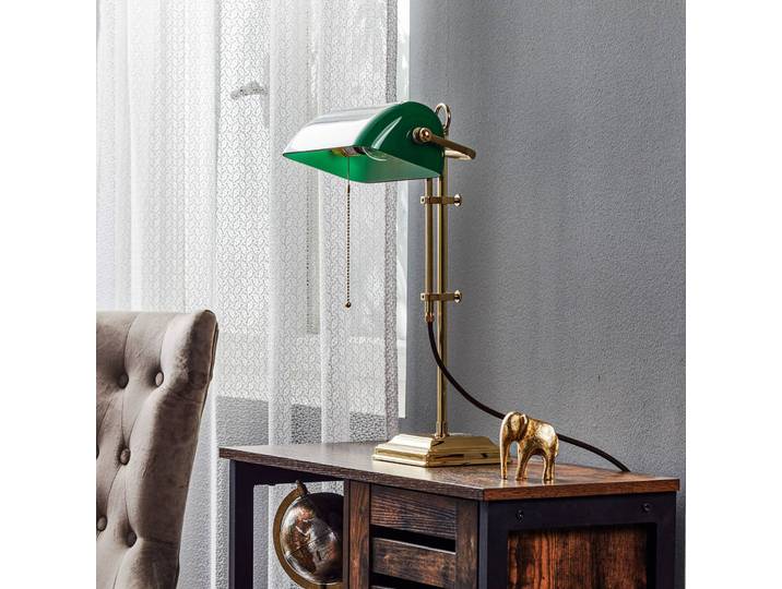 Berliner Messinglampen Tischleuchtelampe GITA, grün, für Wohn- / Esszimmer, Glas, Antik