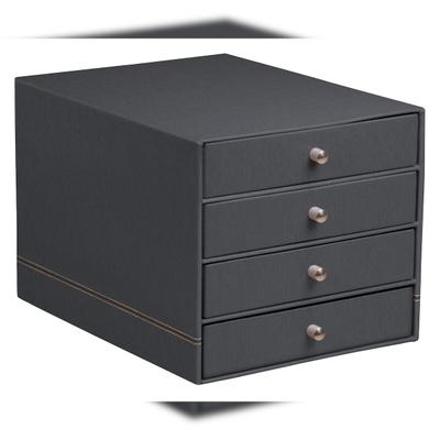 Rhodiarama Schubladenbox mit 4 geschlossenen Laden, Kunstleder, 24,8x32 ,7x22,8cm - Titan 194571C
