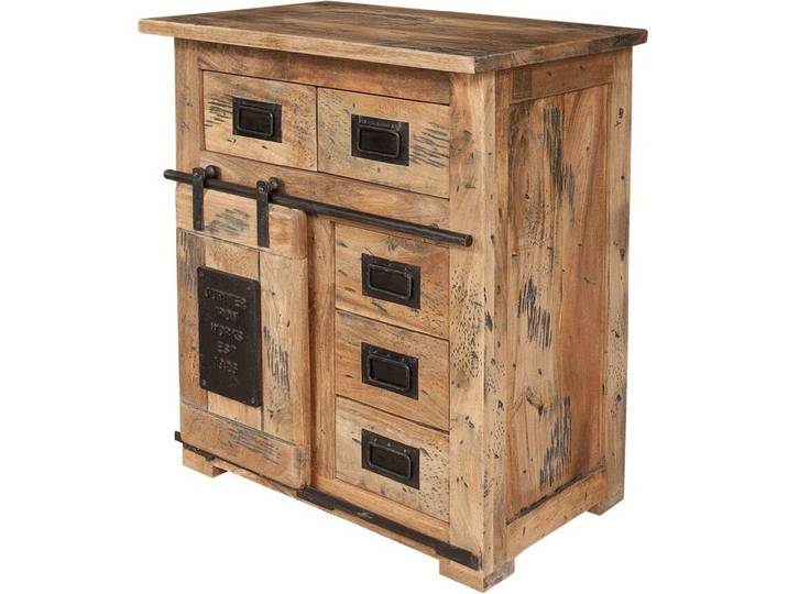 MASSIVMOEBEL24 Buffet 70x45 Manguier laqué Bois naturel RAILWAY #111