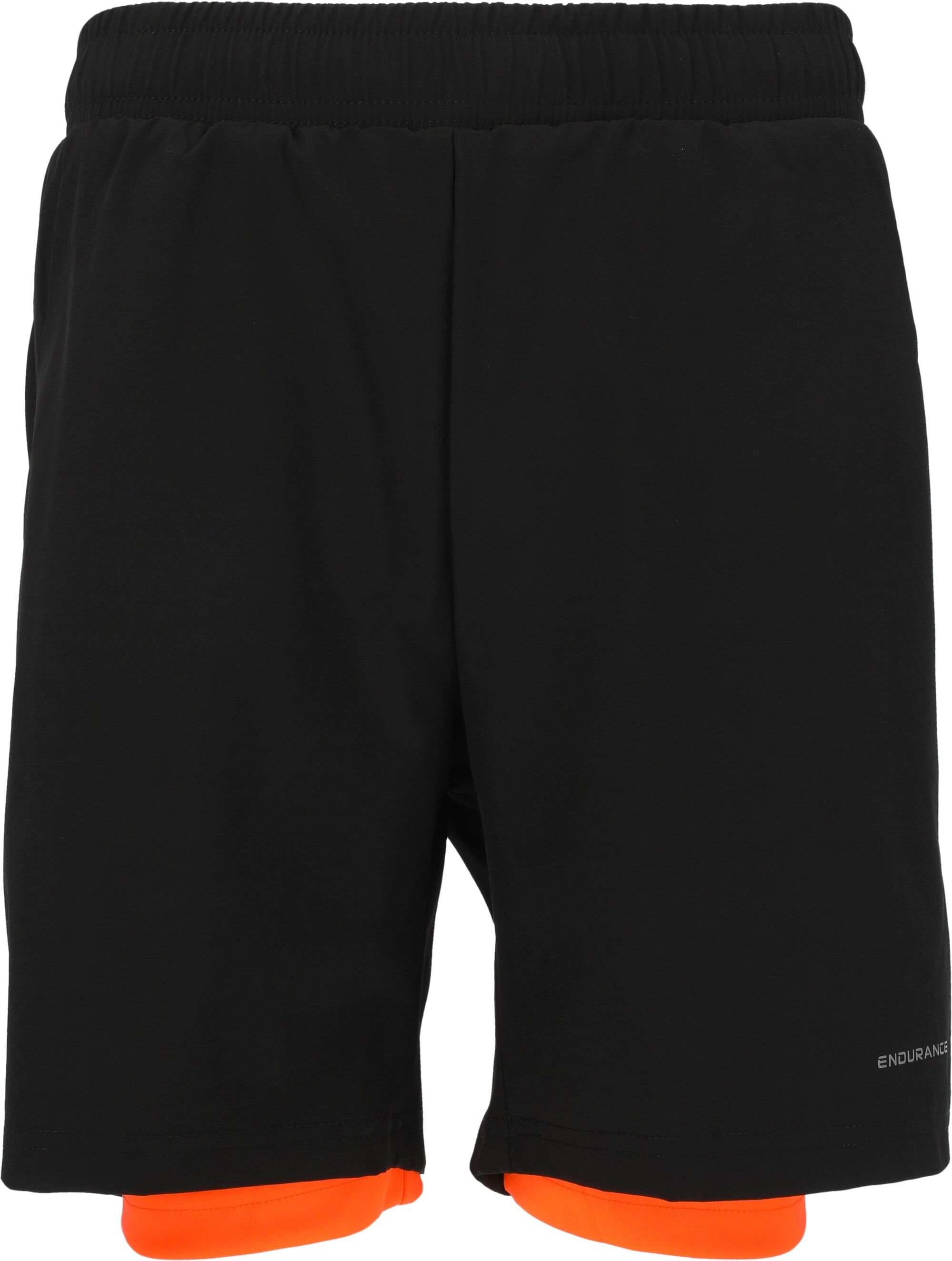 Shorts ENDURANCE "Herlent", Jungen, Gr. 128, EURO-Größen, schwarz (schwarz, rot), 87% Polyester, 13% Elasthan, mehrfarbig, kurz, Hosen Shorts, im smarten 2-in-1-Design