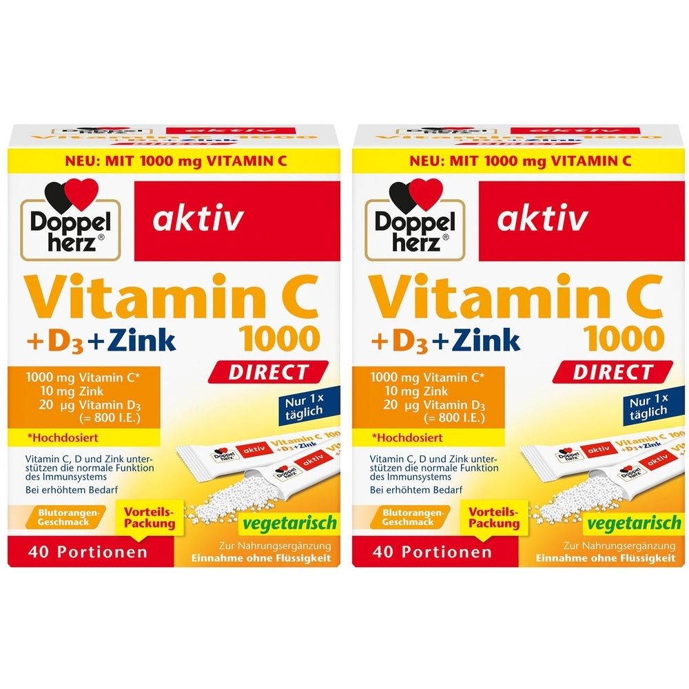 Doppelherz Vitamin C 1000+D3+Zink Direct Pellets 2x 2x40 St