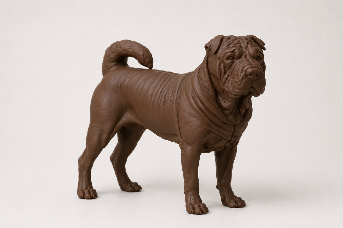 Decoratief Shar Pei Hondenbeeldje - Bruin - 3D geprint