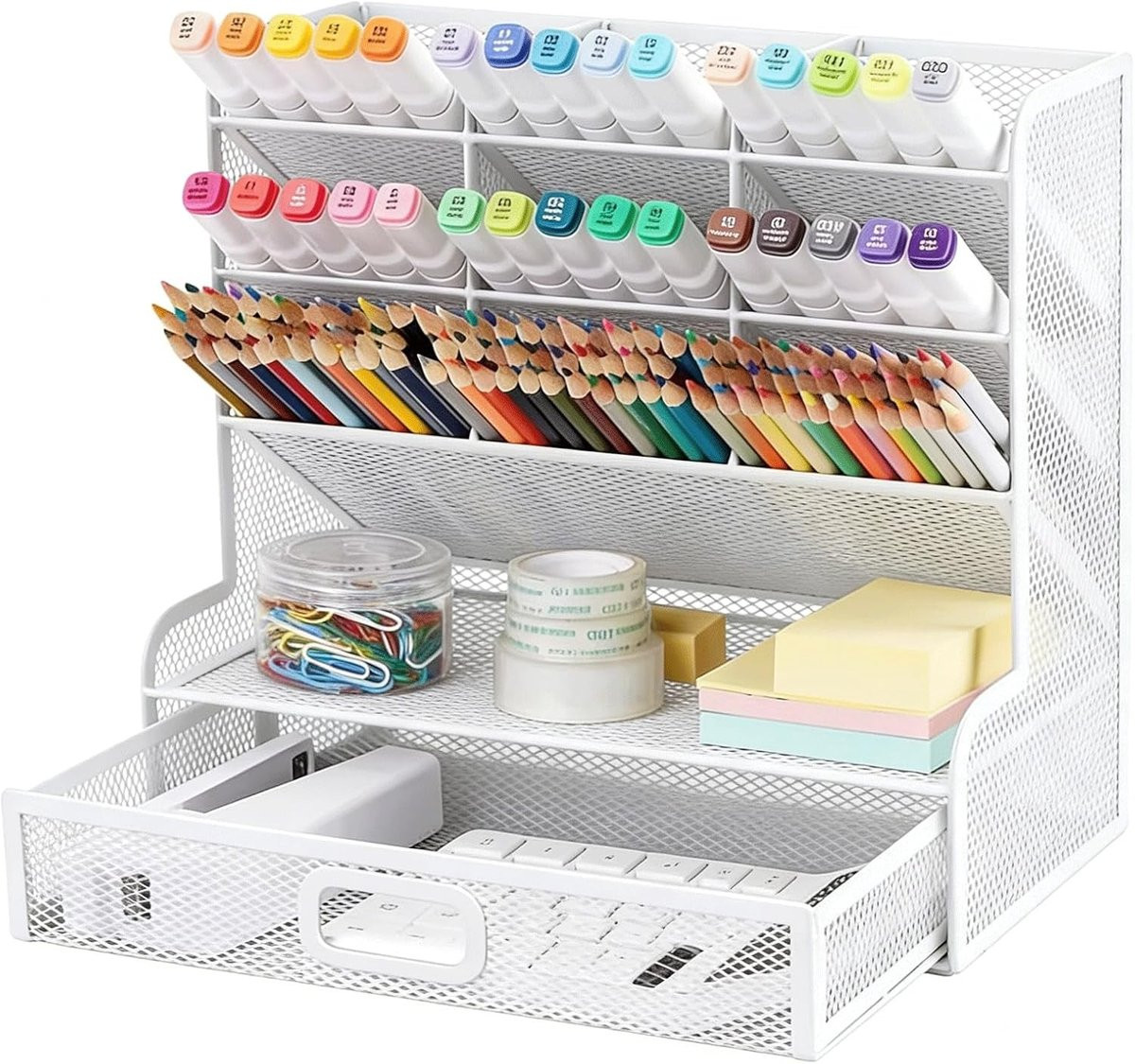 Multifunctionele Mesh Bureau Organizer voor Kantoor en School - Ruimtebesparende Pennenhouder en Opbergoplossing in Wit
