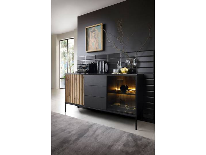 Kommode Sideboard Sento 154x39x83cm schwarz Wotan Eiche MDF