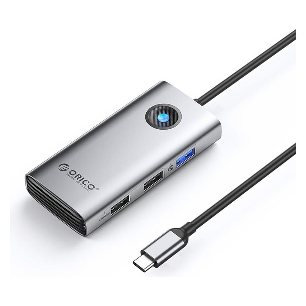Orico PW11-5P USB-C Hub Dockingstation 1x USB-A 3.0 + 2x USB-A 2.0 + 1x USB-C PD + 1x HDMI - Grau (USB-C, 5 Ports) (6942227173478)