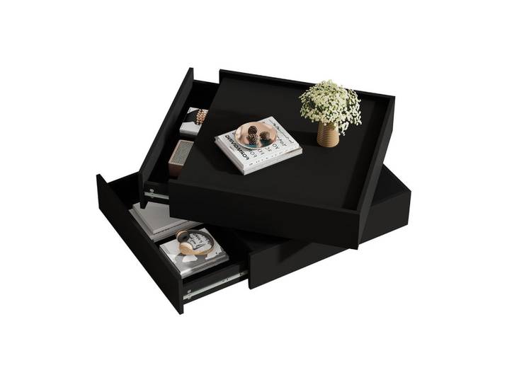 Flieks Couchtisch Funktionaler drehbarer mit Stauraum und Ablagen, Schwarz, Holz, 66.29x38x69.85 cm, Wohnzimmer, Wohnzimmertische, Couchtische