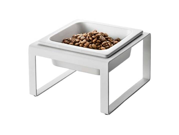 Yamazaki 5816 Tower Pet Food Bowl Stand Single\, White\, Steel/Ceramic\, 15 x 15.5 x 10 cm