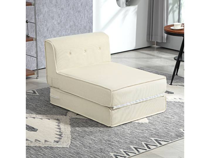 HOMCOM Canapé-Lit Pliant Convertible Blanc Crème