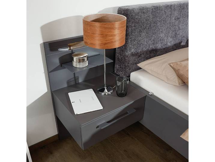 Table de nuit Luana avec panneau x2 64 x 83 x 20cm Avec éclairage Noir/Graphite