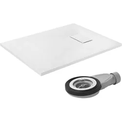 LuxeBath Duschwanne 90x70 cm Weiß inkl. Ablaufgarnitur, SMC 30 mm, Anti-Rutsch, Schieferoptik