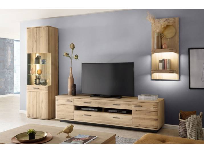 TV-Wohnwand Nr. 1 Eiche bianco teilmassiv 300 cm Sevilla