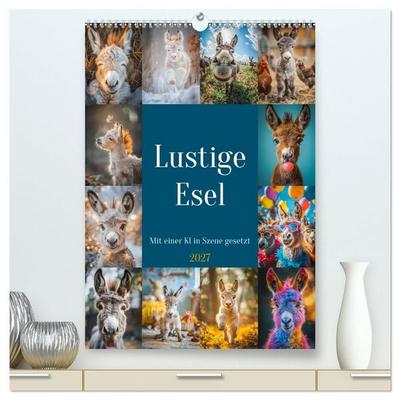 Lustige Esel (hochwertiger Premium Wandkalender 2027 DIN A2 hoch), Kunstdruck in Hochglanz
