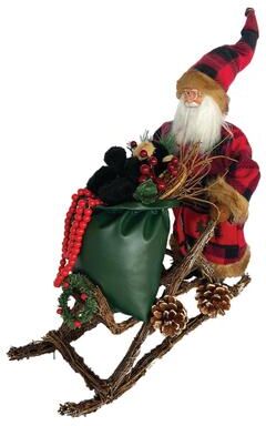 Santa's Workshop "20"" Buffalo Plaid Sled Santa"