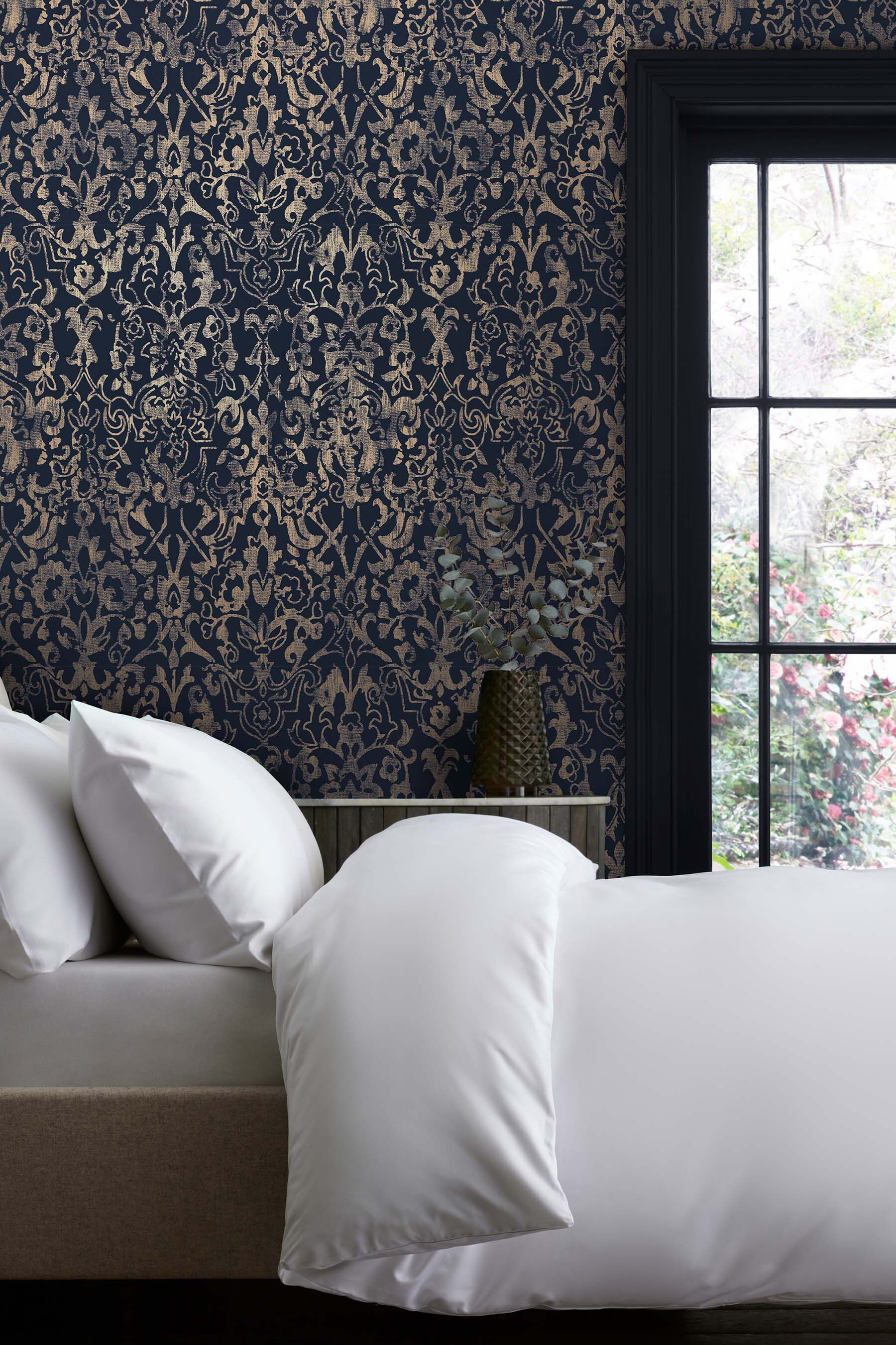 Vliestapete NEXT "MAJESTIC DAMASK Vliestapete 10mx52cm", blau, B:0,52m H:0m L:10m, Vlies, Tapeten, Majestätischer Damast 10mx52cm