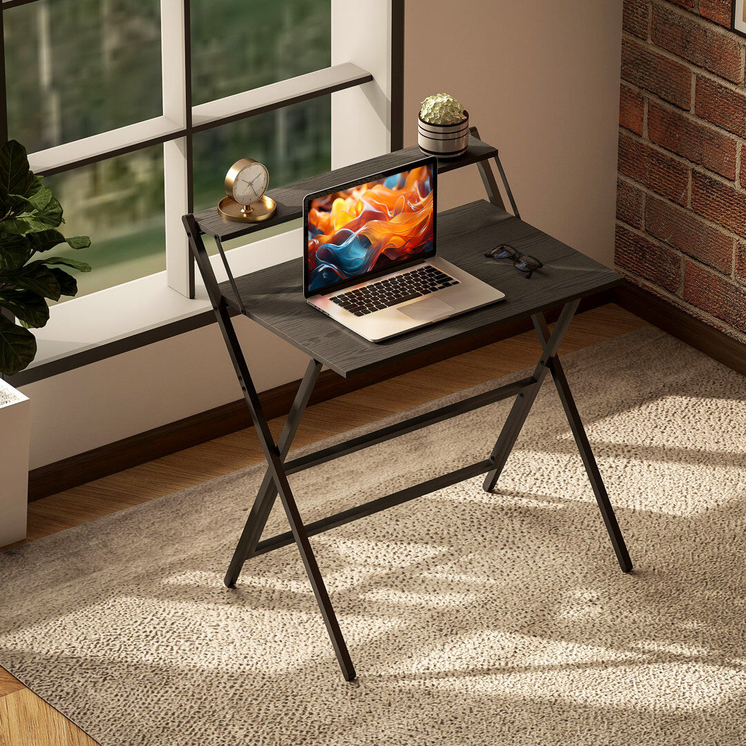 Brayden Studio HOMCOM Folding Computer Desk for Small Spaces Bedroom Black/White 86.5 cm H x 81.5 cm W x 62 cm D