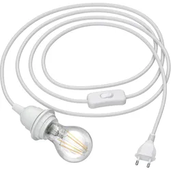 ledscom.de Kabel LEKA mit Stecker, Schalter, 3 m, weiß, inkl. E27 Lampe, Energieeffizienzklasse A (warmweiß, 4W, 848lm)