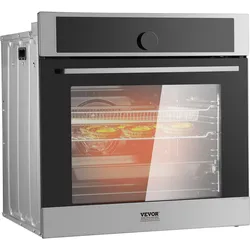 VEVOR Einzel-Wandofen, 24" elektrischer Einbau-Wandofen mit 16 Kochfunktionen, 2,68 Kubikfuß elektrische Wandöfen, schnelles Aufheizen auf 200°C in 5 Min., 3550 W Elektroofen mit Backrost und Backblech, Küche