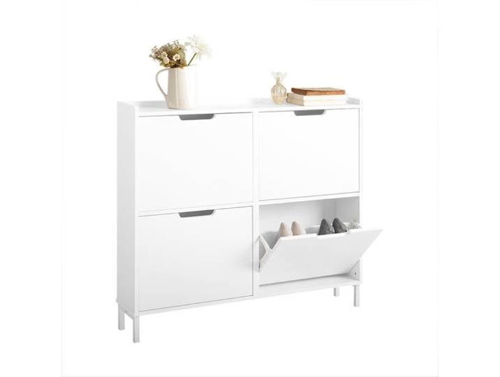 SoBuy Meuble Chaussures 4 Abattants – Meuble à Chaussures Étroit pour Petits Appartements Entrées Étroites & Couloirs Blanc