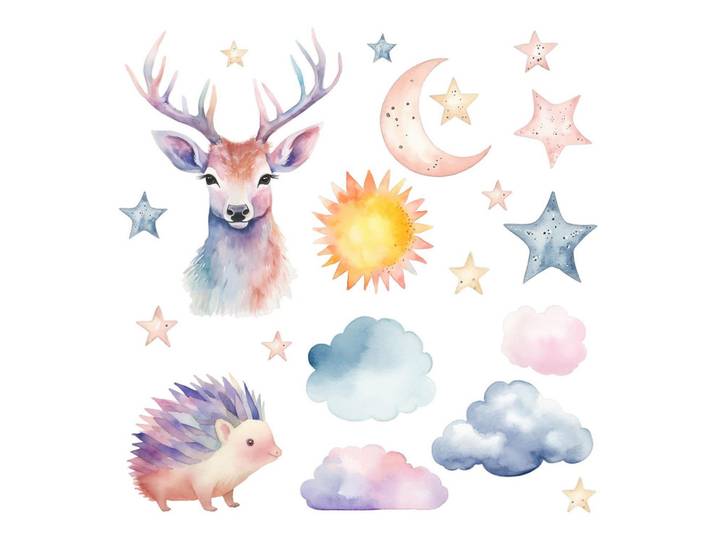 Wallfluent Wandaufkleber 100x110cm - Pastellfarbene Natur, Mehrfarbig, Kunststoff, Rechteckig, 100x110x0.1 cm, Tapeten & Wandverkleidungen, Wandtattoos & Sticker, Wandtattoos