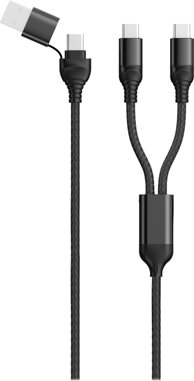 2GO USB naar Type C Laadkabel DUO, 2x USB-C, Nylon, 1,2 meter, Zwart