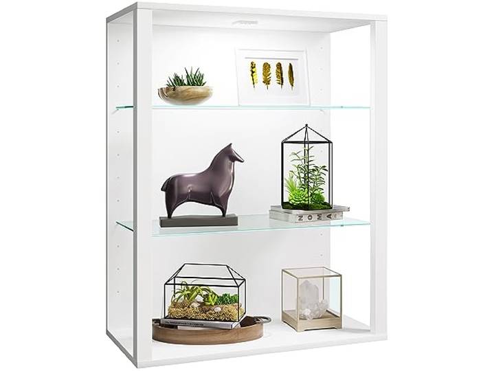 VCM Wandvitrine Weiß 70x35x90 cm 3 Fächer Holzwerkstoff Glas Glasvitrine Präsentation und Aufbewahrung von Sammlerstücken - Wohnzimmer oder Büro - für Sammler und Liebhaber - Holzwerkstoff, Glas