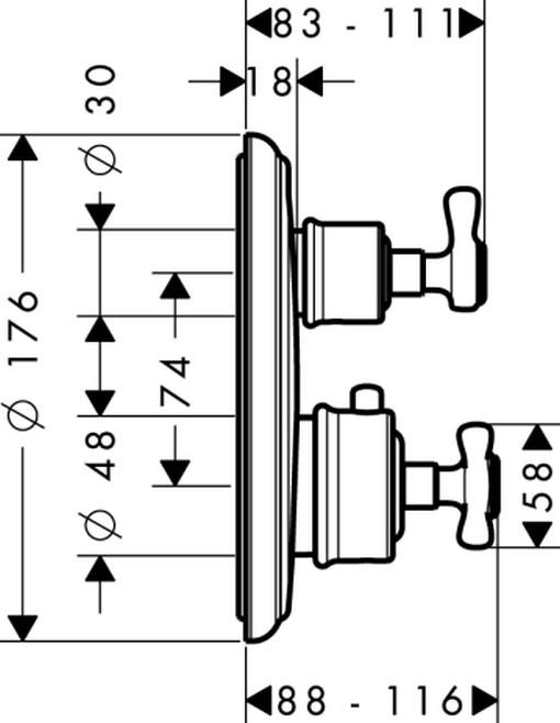 Hansgrohe Axor Montreux complete montageset UP-THM met af- en omstelpomp en kruiskoppeling, chroom