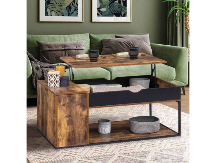 IDMARKET Table basse plateau relevable rectangulaire CHICAGO avec coffre design industriel