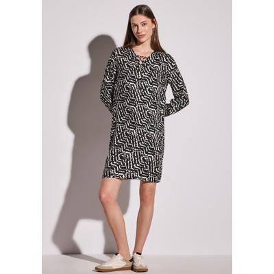 Midikleid STREET ONE, Damen, Gr. 34, EURO-Größen, schwarz, Stoff, 100% Viskose, gemustert, comfort fit knielang, V-Ausschnitt, Bündchen, Kleider Midikleid, mit seitlichen Einschubtaschen