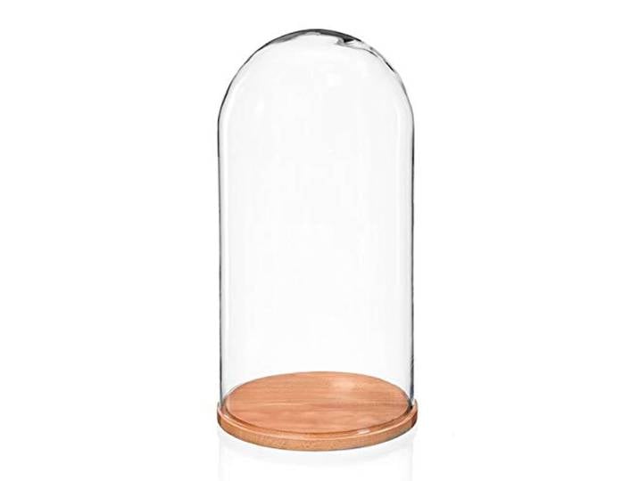 EMH Große Glasglocke natur, Durchmesser 21 cm, Höhe 51,5 cm, Glaskuppel 50 cm, Holzsockel, Transparent