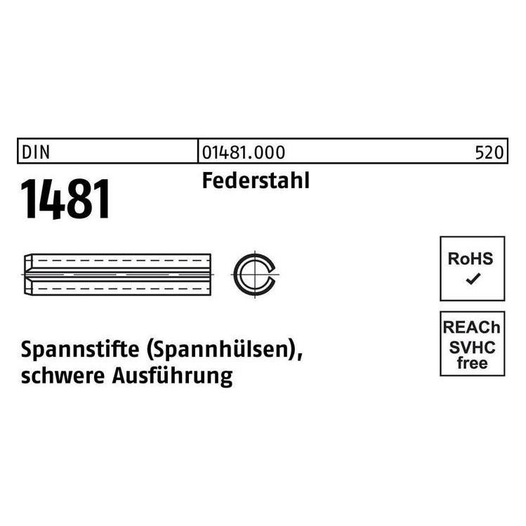 Spannstift DIN 1481 6 x 10 Federstahl schwere Ausführung DIN 1481 (014810009060010)