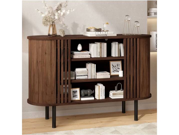 Modenuit Buffet bas 120 x 40 x 80 cm 3 compartiments ouverts MDF couleur noyer