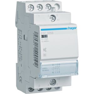 Hager Installationsschütz ESC325S, 2 TE, brummfrei, 25 A, 230 V, 3x NO (Schließer), 3-polig