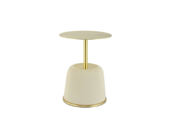 Beistelltisch, Beige & Gold, Höhe 55 cm, Metall & Textil & Holzwerkstoff, Rund, Kayoom