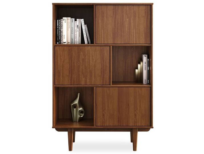 Buffet haut SIMONA 95x139 cm en bois massif coloris châtaignier avec 3 Portes et 3 Étagères Vaisselier en hauteur