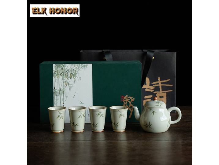 Service à Thé en Bambou Vert, 1 Pot, 4 Unités, Service de Cérémonie du Thé, Service Ménager, Théière et Tasse à Thé, Verres, Cadeau Artisanal