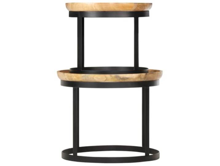 Runder Couchtisch Coffee 2 Stück, Massivholz Mango und Stahl, Industrial Handgefertigt, reine Maserung, pulverbeschichteter Stahl, leicht zu reinigen, Unikat