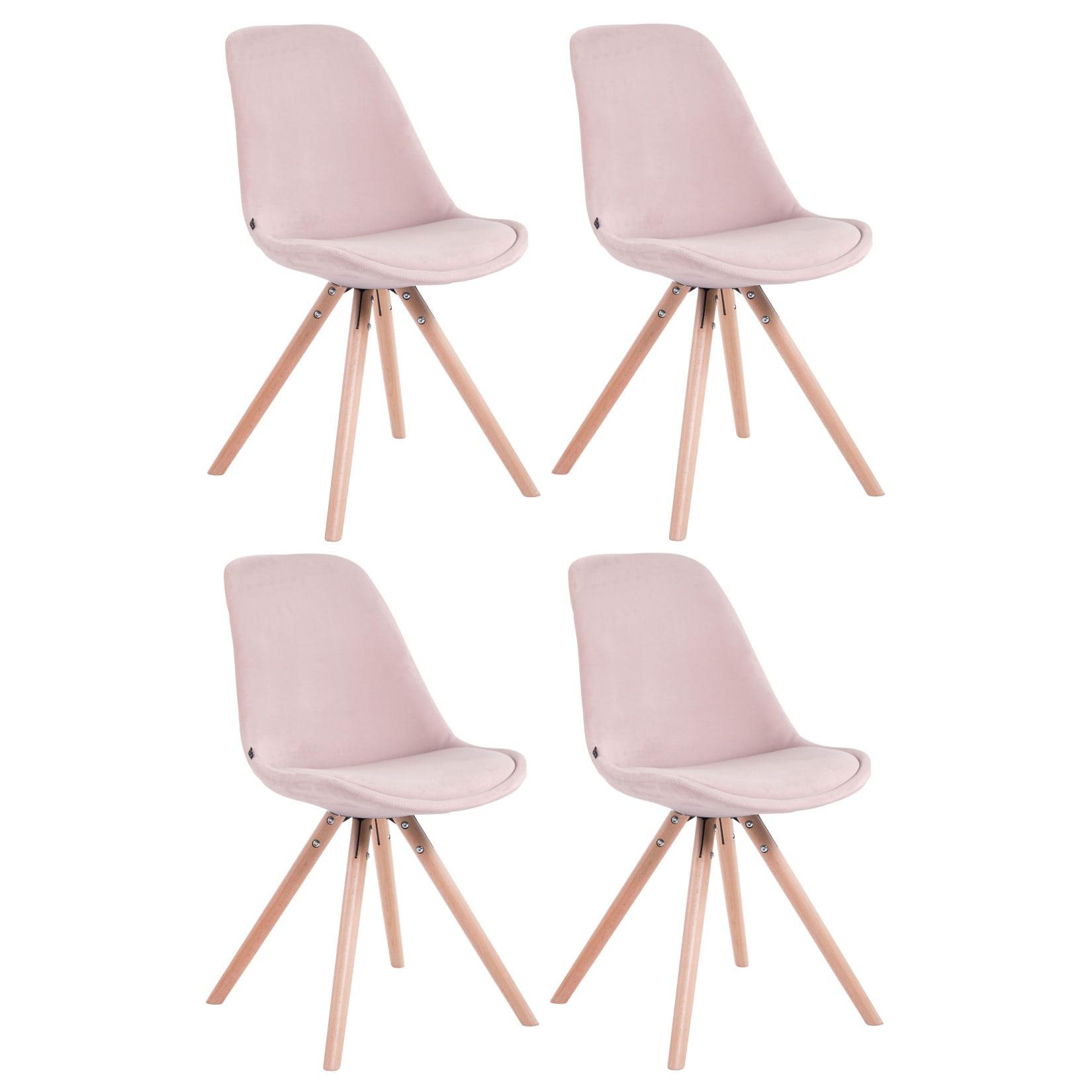 CLP 4er Set Stühle Toulouse Samt Rund natura - Farbe: pink, Gestellfarbe: natur