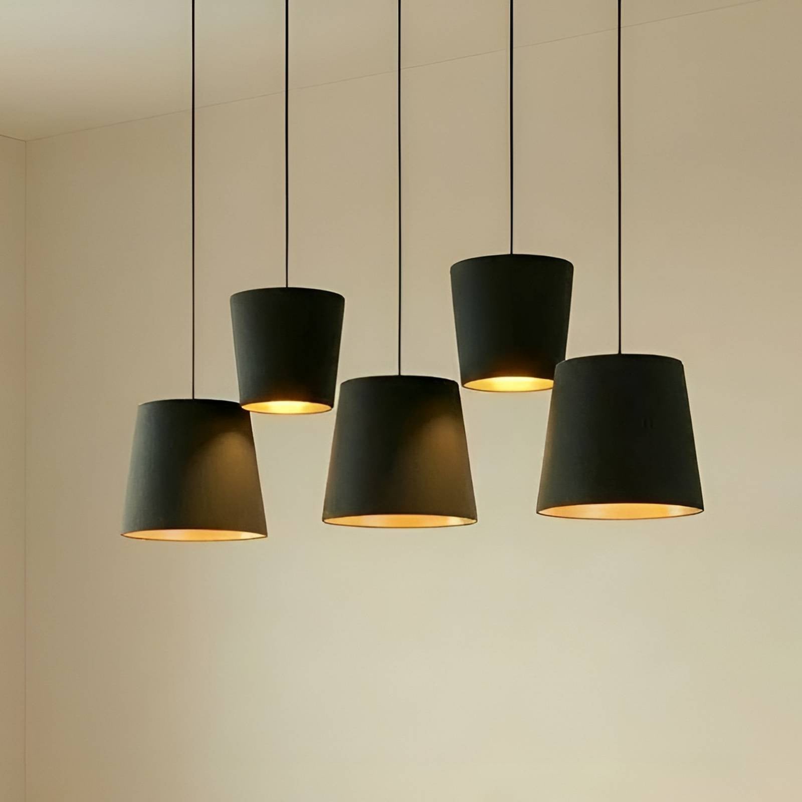Lucande Hanglamp Thamila Modern Zwart en Goud/Messing met Textiel, Dimbaar