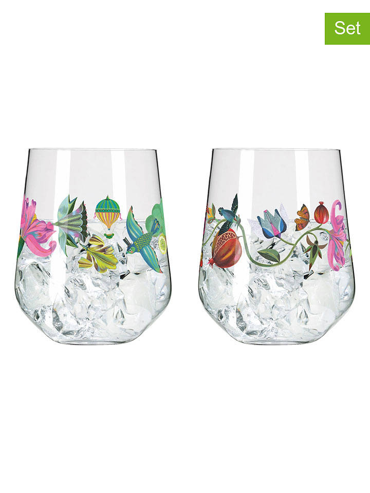 RITZENHOFF 2er-Set: Gingläser ''Botanic Lights'' in Pink/ Grün - 710 ml - onesize