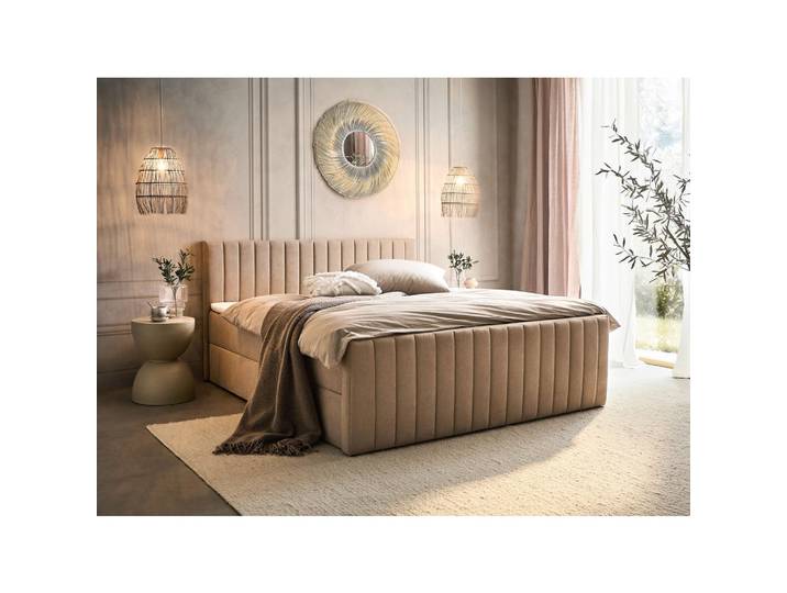 Boxxx Boxbett, Beige, Kunststoff, H3, Höhe ca. 25 cm, 160x200 cm, Bettkasten, gepolstertes Kopfteil, Topper durchgehend, in verschiedenen Größen erhältlich, Matratze geteilt, Schlafzimmer, Betten, Doppelbetten