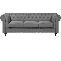 3-SITZER-SOFA Polsterbezug Hellgrau Chesterfield