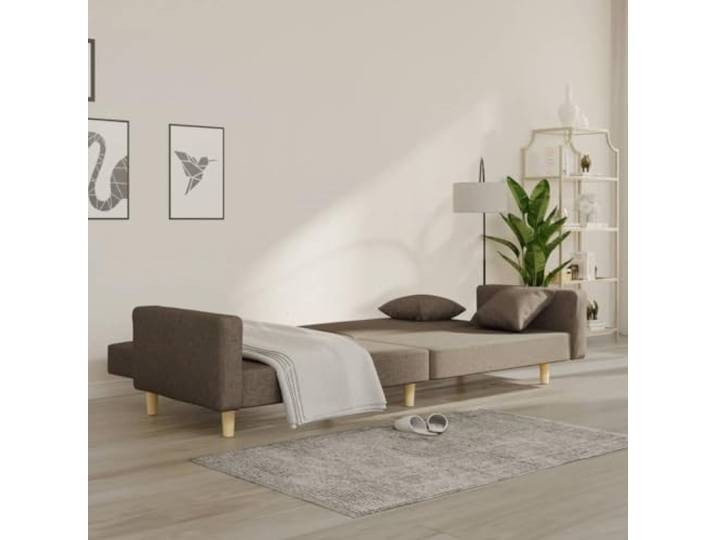 KTHLBRH 2-Sitzer-Sofa mit 2 Kissen, Stoff, Taupe Umwandelbar in ein Einzelbett, Gestell aus Holz, Schaumstoff, 110 kg pro Liegeplatz