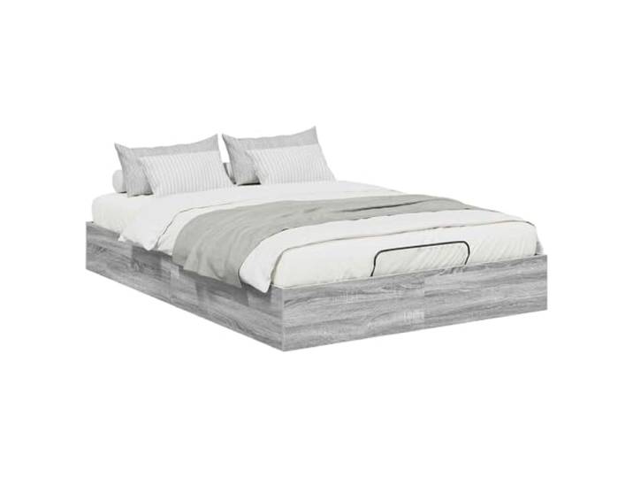 KKgypkn Modernes Ottoman Bettgestell 193 x 140 x 25 cm Graues Bett mit Stauraum Holzwerkstoffrahmen Gaslift-Mechanismus